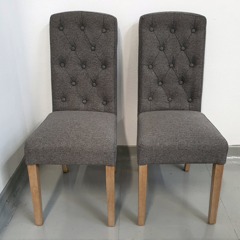 Set of 2 Paddington Button Back Fabric Chairs in Dark Grey Fabric