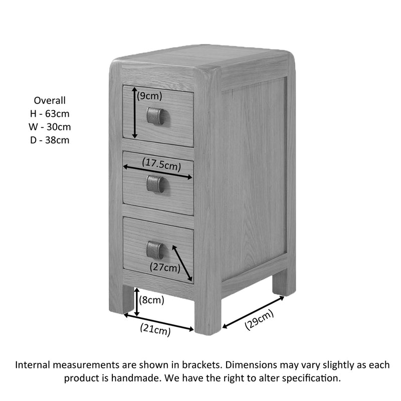 Sway Oak Compact 3 Drawer Bedside