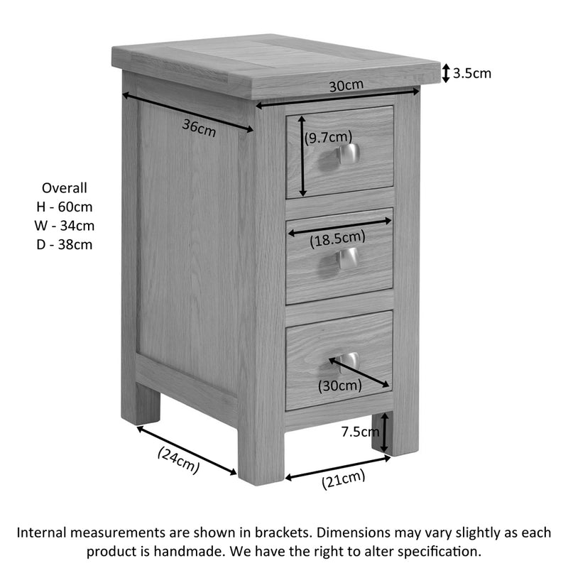 Oxford Rustic Compact 3 Drawer Bedside