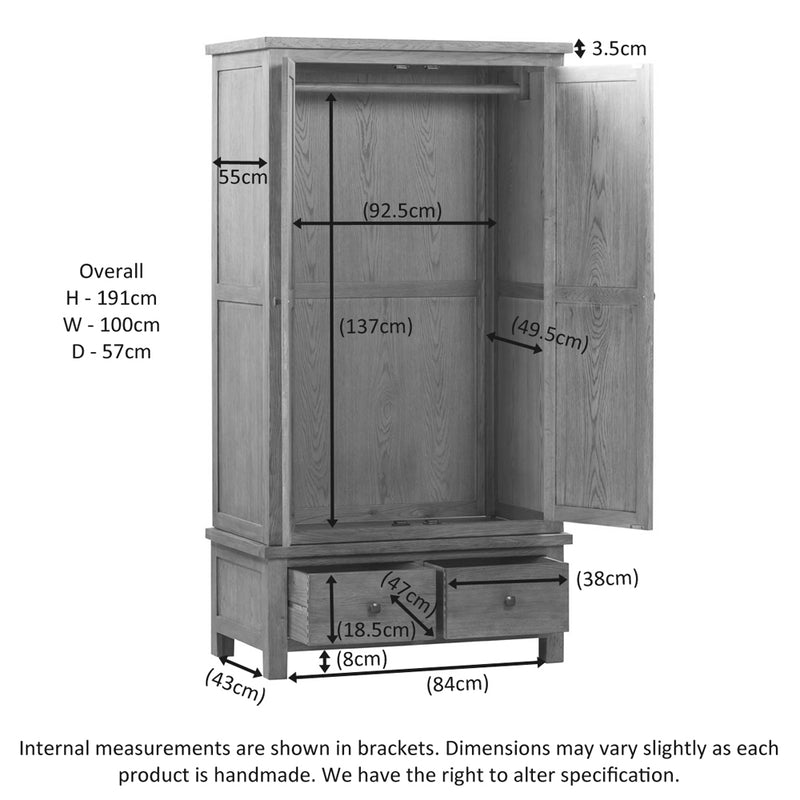 Oxford Rustic Double Wardrobe with 2 Drawers