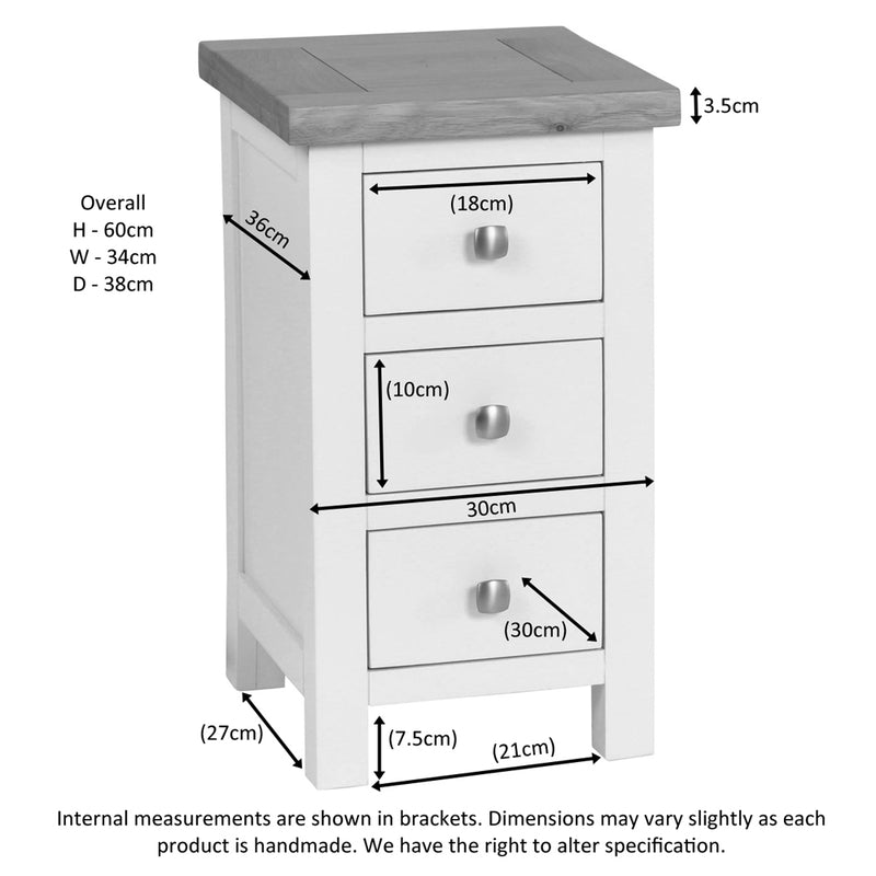 Oxford Painted Compact 3 Drawer Bedside