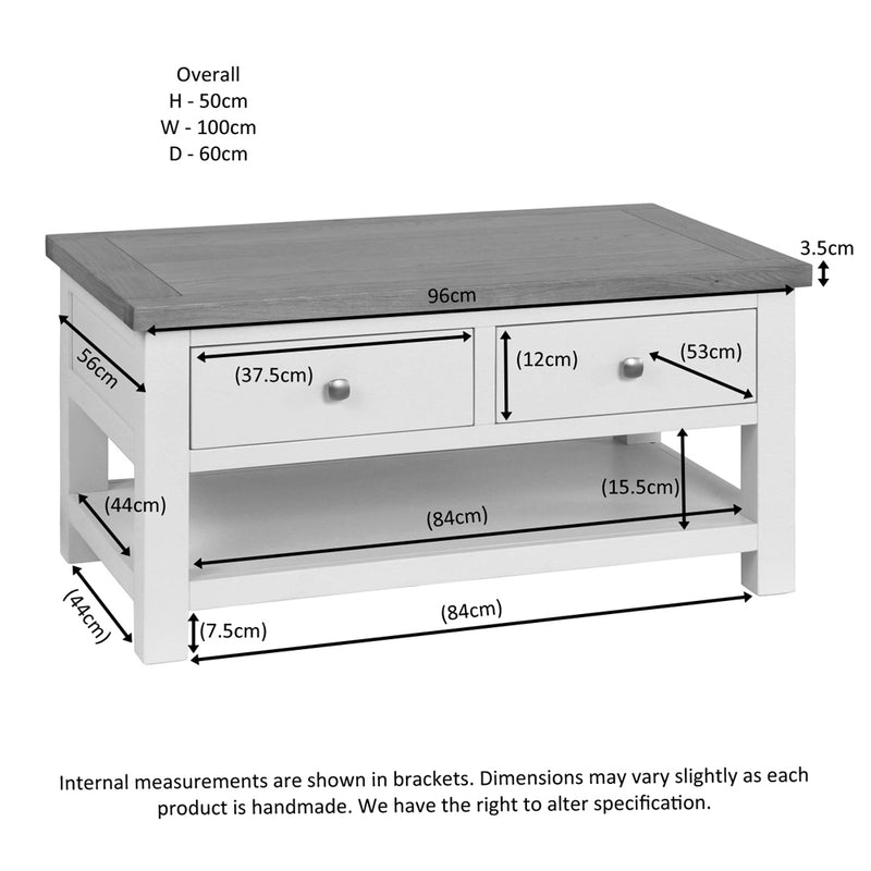 Oxford Painted Coffee Table with 2 Drawers