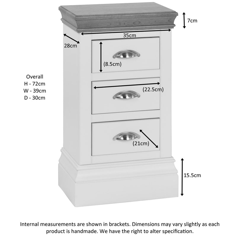 Eton Painted Compact 3 Drawer Bedside