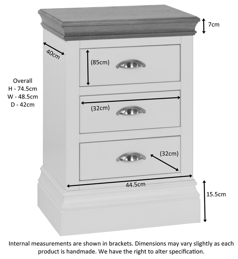 Eton Painted 3 Drawer Bedside