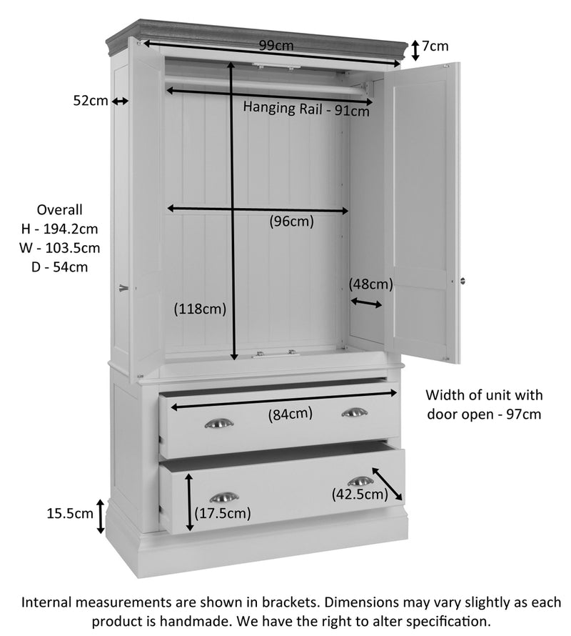 Eton Painted Double Wardrobe with Drawers