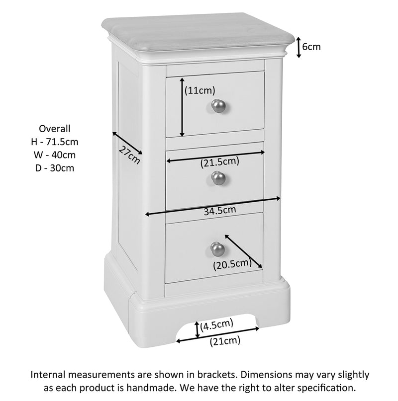 Sandringham Compact 3 Drawer Bedside