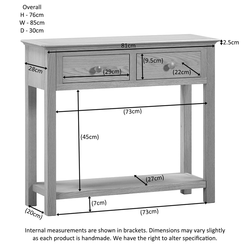 Arundel Oak 2 Drawer Console Table