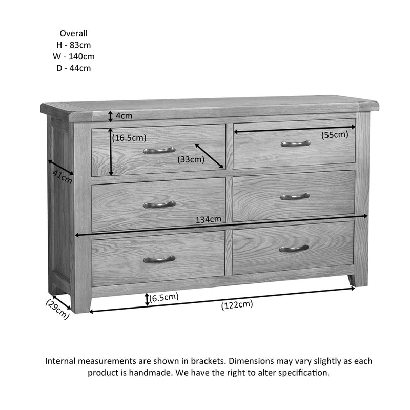 Brockenhurst Oak 6 Drawer Wide Chest