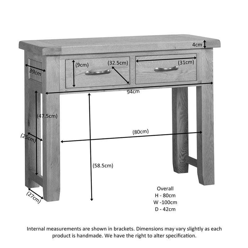 Brockenhurst Oak 2 Drawer Console Table