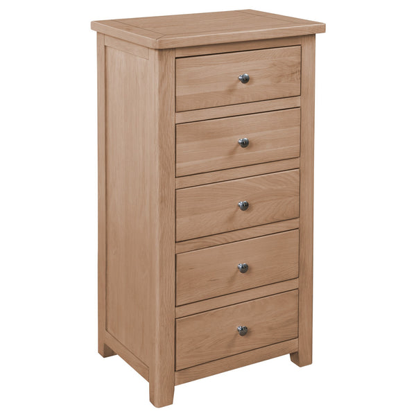 Winchester Oak 5 Drawer Narrow Chest