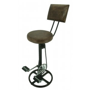 Brown Leather Pedal Stool with Back